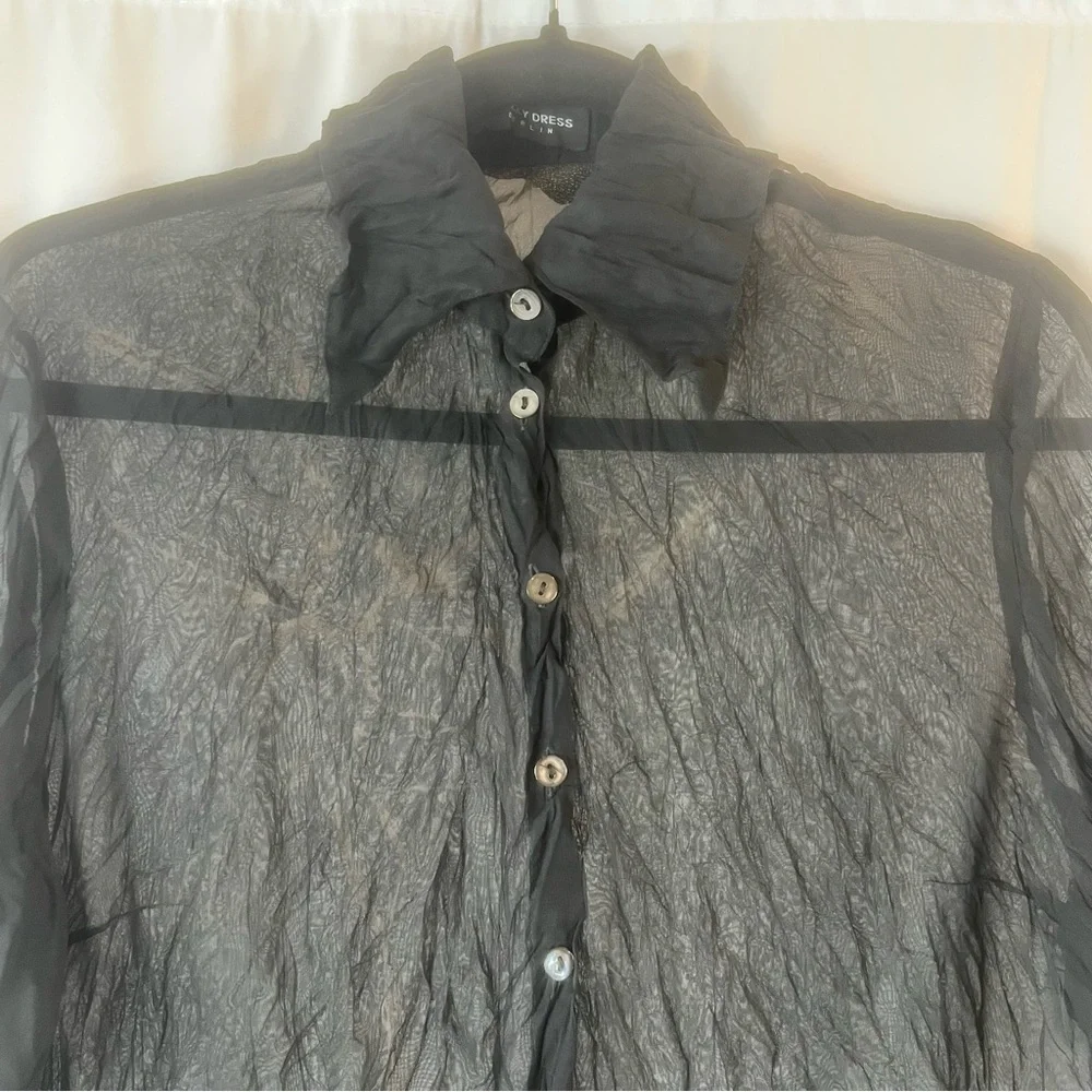 Vintage Blacky dress Berlin sleeved semi-sheer top. Black with Floral Design 8 - Picture 4 of 16